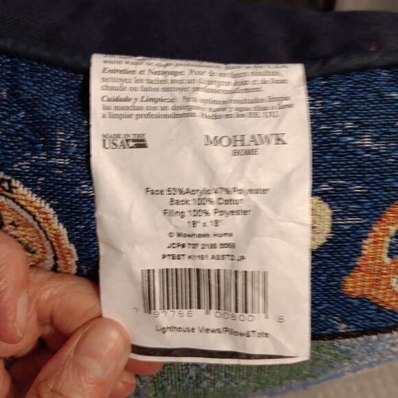 Lighthouse & Nautical Coastal Scene Mohawk Home Vtg Pillow Blue Burgundy 15" USA - Picture 5 of 6